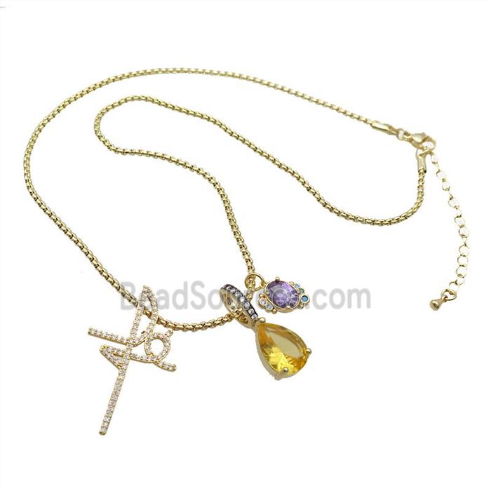 Copper Necklace Pave Zircon Crystal Glass Gold Plated