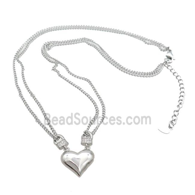 Copper Necklaces Pave Zircon Heart Platinum Plated