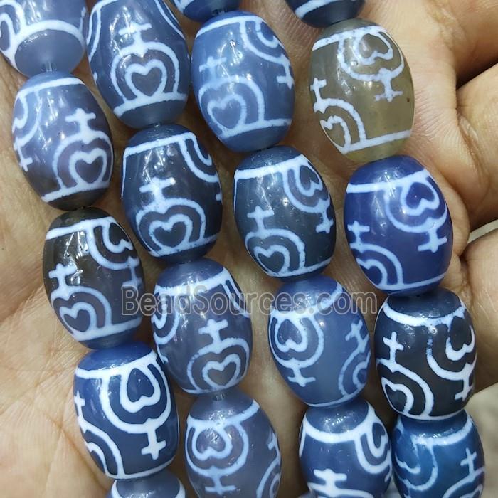 Blue Tibetan Agate Barrel Beads