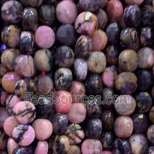 pink Rhodonite Beads, faceted coin