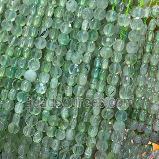 green Prehnite Beads, faceted circle