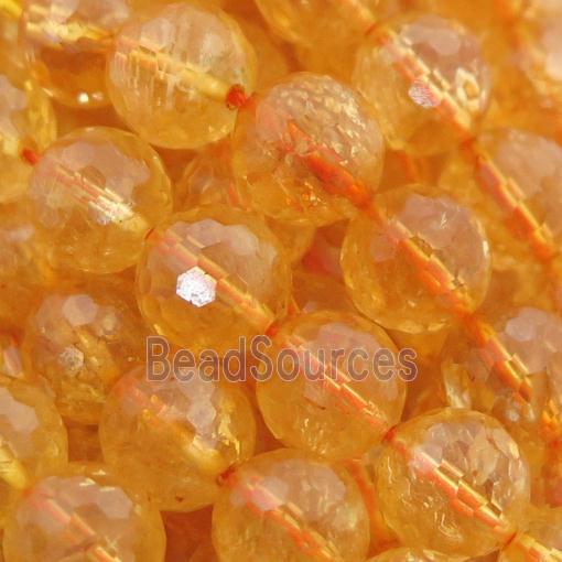 Citrine Beads, faceted round, yellow treated