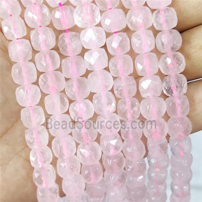 Natural Rose Quartz Beads Faceted Cube Pink