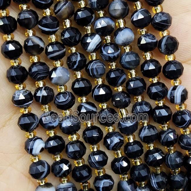 Natural Black Stripe Agate Beads Cut Rondelle