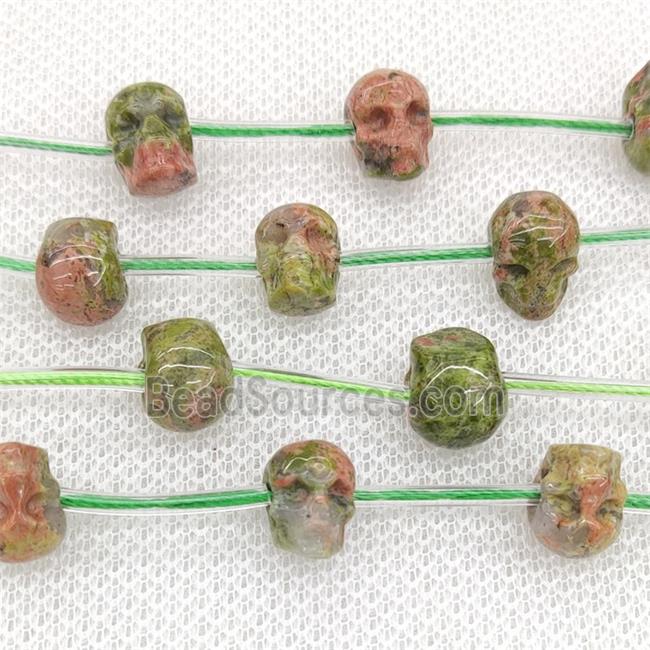 Natural Unakite Skull Beads Carved
