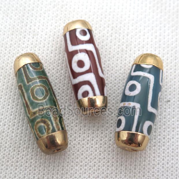 mixed tibetan Dzi Beads rice beads, gold plated