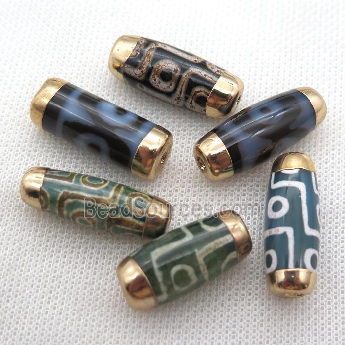 mixed tibetan Dzi Beads rice beads, gold plated