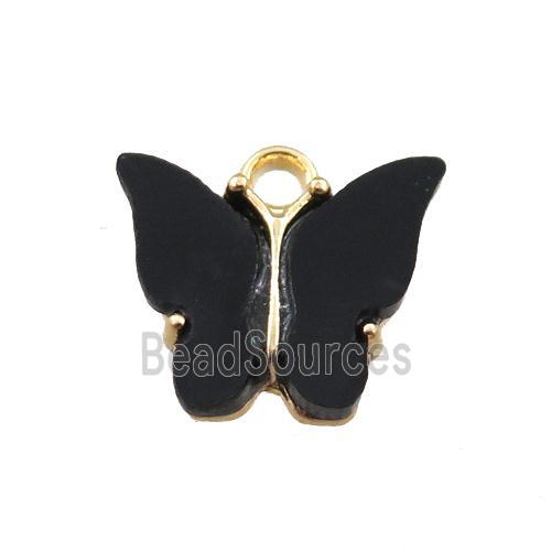 black pearlized Glass butterfly pendant, gold plated