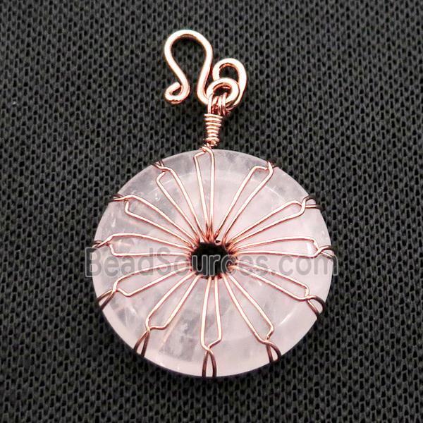 Clear Quartz Donut Pendant Wire Wrapped Rose Gold