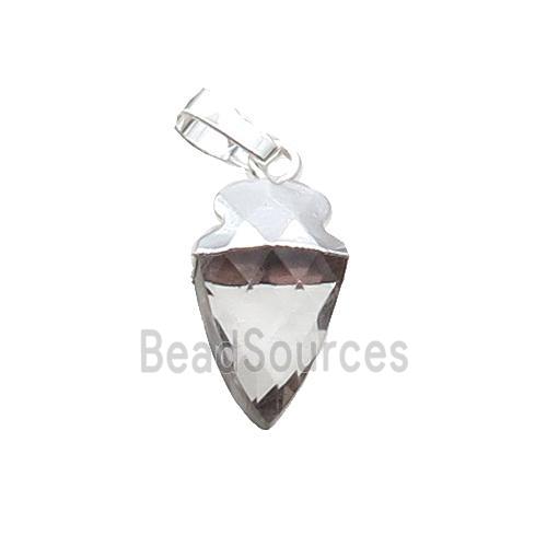 Clear Crystal Glass Arrowhead Pendant Silver Plated
