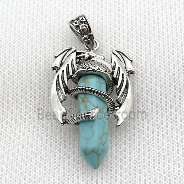 Alloy Dragon Pendant Pave Green Dye Turquoise Antique Silver