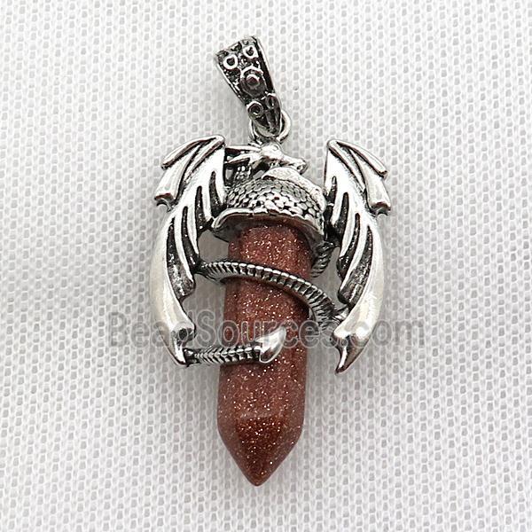 Alloy Dragon Pendant Pave Gold Sandstone Antique Silver
