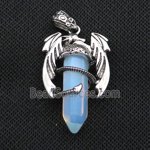 Alloy Dragon Pendant Pave White Opalite Antique Silver