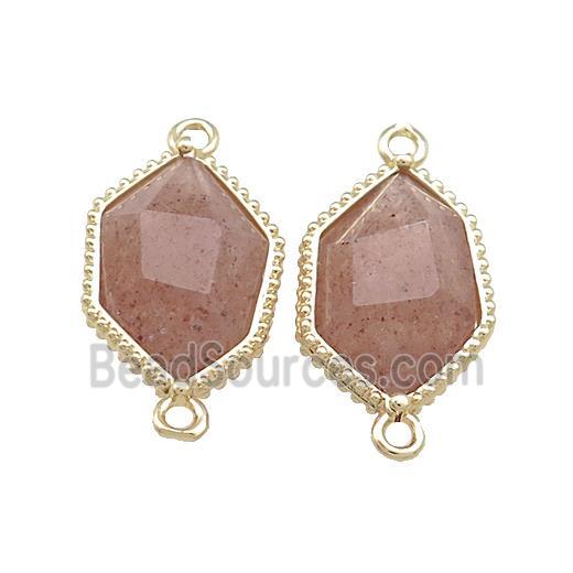 Pink Strawberry Quartz Prism Connector Gold Plated