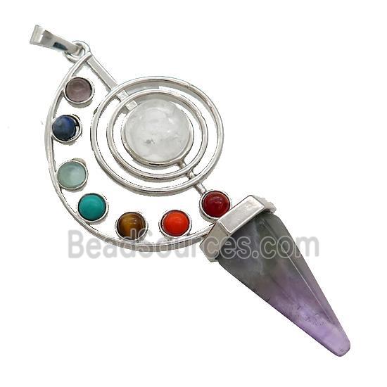 Alloy Chakra Pendant Pave Gemstone Purple Amethyst Platinum Plated