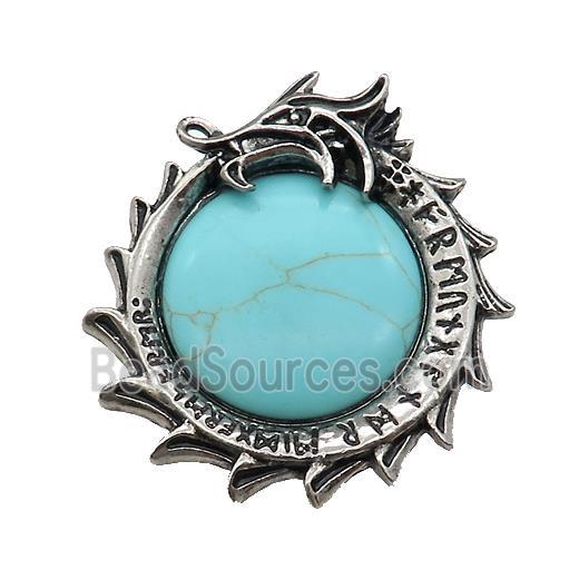 Alloy Dragon Charms Pendant Pave Blue Synthetic Turquoise Antique Silver