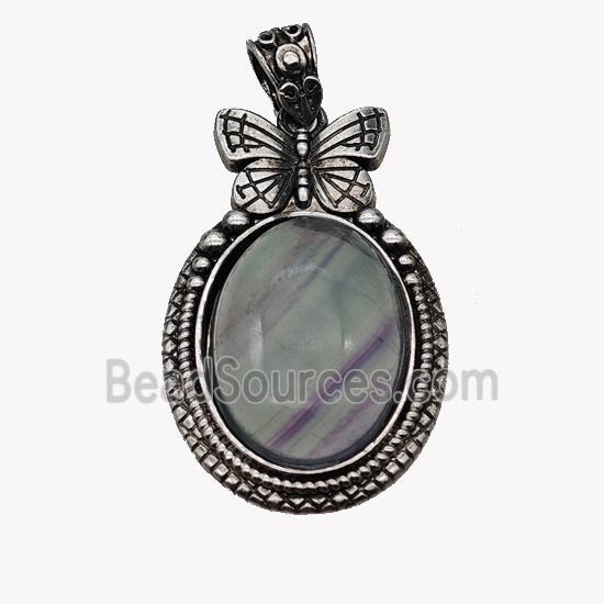 Alloy Butterfly Pendant Pave Fluorite Antique Silver