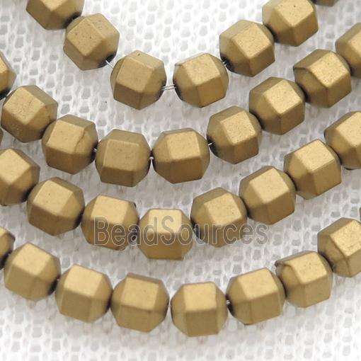 matte Hematite prism column beads, gold electroplated