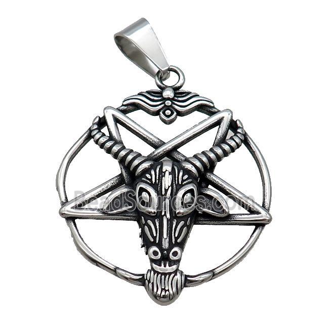 Stainless Steel Bullhead Pendant Antique Silver