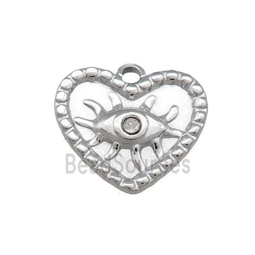 Raw Stainless Steel Heart Pendant With Evil Eye Pave Rhonestone
