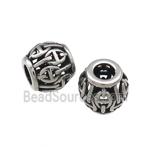 Titanium Steel Barrel Beads Large Hole Hollow Antique Silver