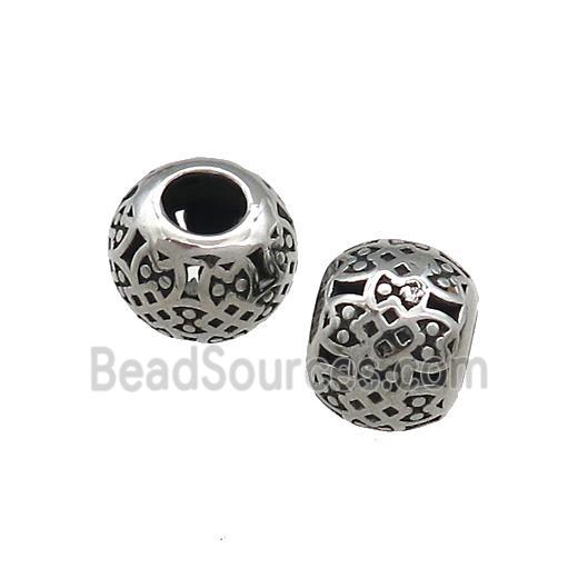 Titanium Steel Round Beads Large Hole Hollow Antique Silver