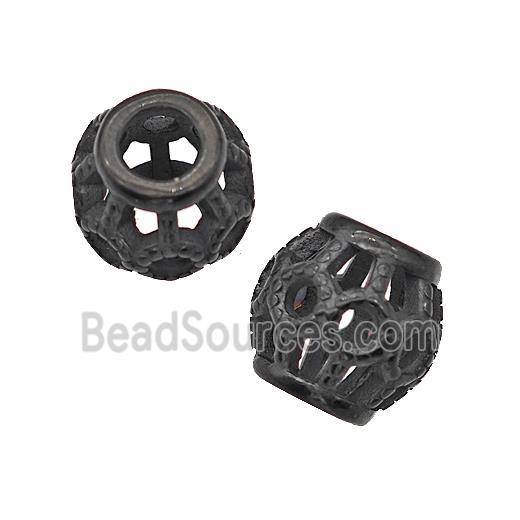 Stainless Steel Barrel Beads Large Hole Hollow Black Plated