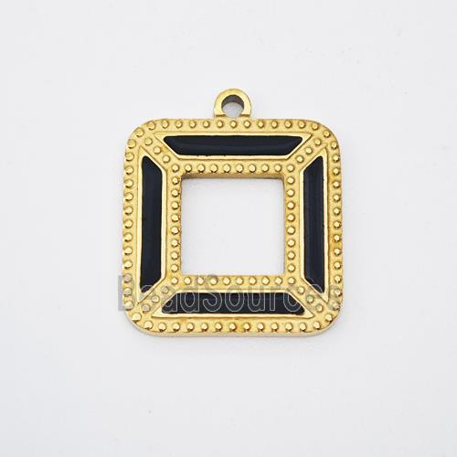 Stainless Steel Square Pendant Pave Black Acrylic Gold Plated