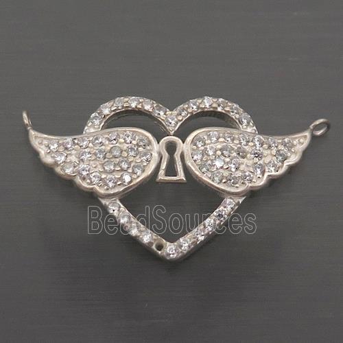 Sterling Silver Pendant Pave Zircon Angel Wings