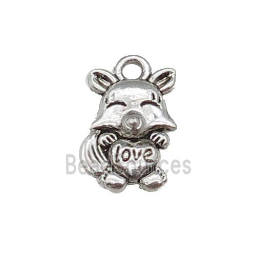Tibetan Style Zinc Fox Charms Pendant With Love Antique Silver