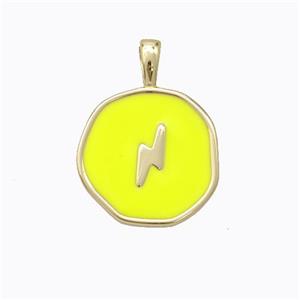 Copper Lightning Pendant Yellow Enamel Circle Gold Plated, approx 13.5mm