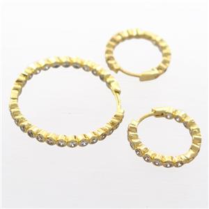 copper Hoop Earrings pave zircon, gold plated, approx 20mm dia