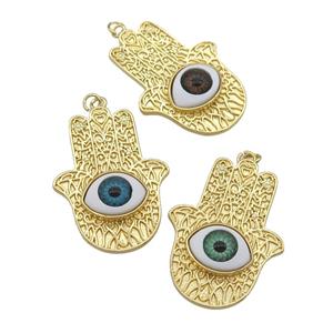 copper hamsahand pendant with Evil Eye, mixed, gold plated, approx 28-38mm