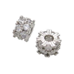 Copper Rondelle Beads Pave Zircon Large Hole Platinum Plated, approx 6.5mm, 2mm hole