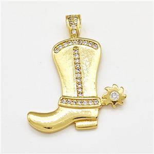Cowboy Boots Charms Copper Pendant Pave Zircon Gold Plated, approx 21-38mm