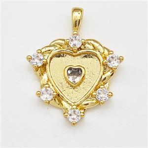 Copper Heart Pendant Micro Pave Zirconia Gold Plated, approx 18mm