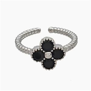 Copper Clover Rings Pave Black Zirconia Platinum Plated, approx 11.5mm, 18mm dia