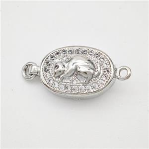 Copper Rat Connector Pave Zirconia Chinese Zodiac Platinum Plated, approx 10-14mm