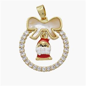 Christmas Snowman Copper Bow Pendant Pave Shell Zirconia Painted 18K Gold Plated, approx 8-10mm, 22-25mm