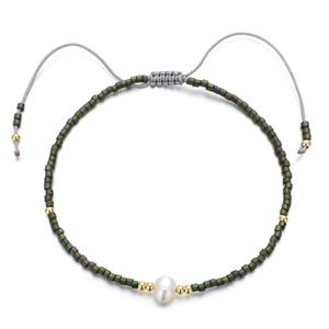 Handmade Miyuki Glass Bracelet With Pearl Adjustable, approx 2mm, 16-24cm length