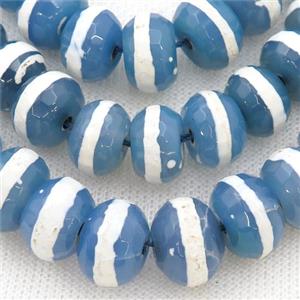 blue Tibetan Style Agate Beads, faceted rondelle, approx 10x14mm