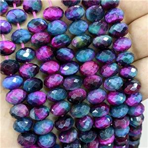 Natural Tiger Eye Stone Beads Faceted Rondelle Multicolor Dye, approx 10mm