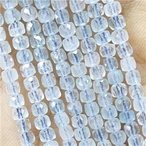 Blue Aquamarine Beads Faceted Cube, approx 3.3mm