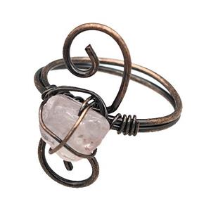Copper Rings With Rose Quartz Wire Wrapped Antique Red, approx 6-8mm, 18mm dia