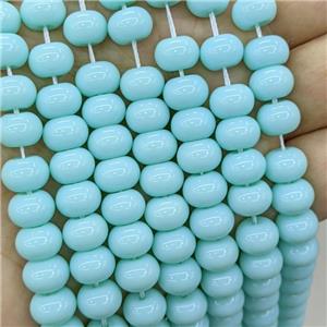 Jadeite Glass Beads Blue Dye Smooth Rondelle, approx 10mm
