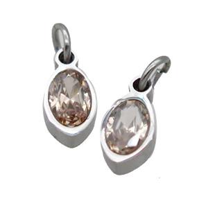 Raw Stainless Steel Eye Pendant Pave Champagne Zircon, approx 4x6mm