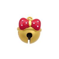 Copper Bell Pendant Pave Red Resin Knot 18K Gold Plated, approx 12mm