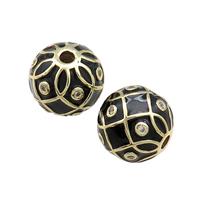 Copper Round Beads Pave Zircon Black Enamel 18K Gold Plated, approx 14mm