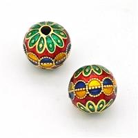 Copper Round Beads Multicolor Painted Gold Plated, approx 10mm