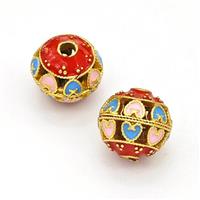 Copper Round Beads Multicolor Painted Hollow Gold Plated, approx 10-11mm